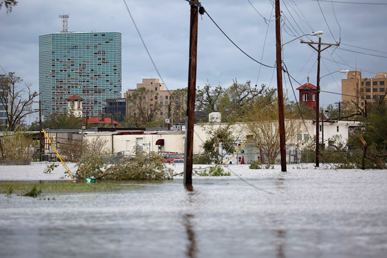 Floodwaters at a neighborhood near downtown Lake Charles, Louisiana,  on Thursday, August 27.