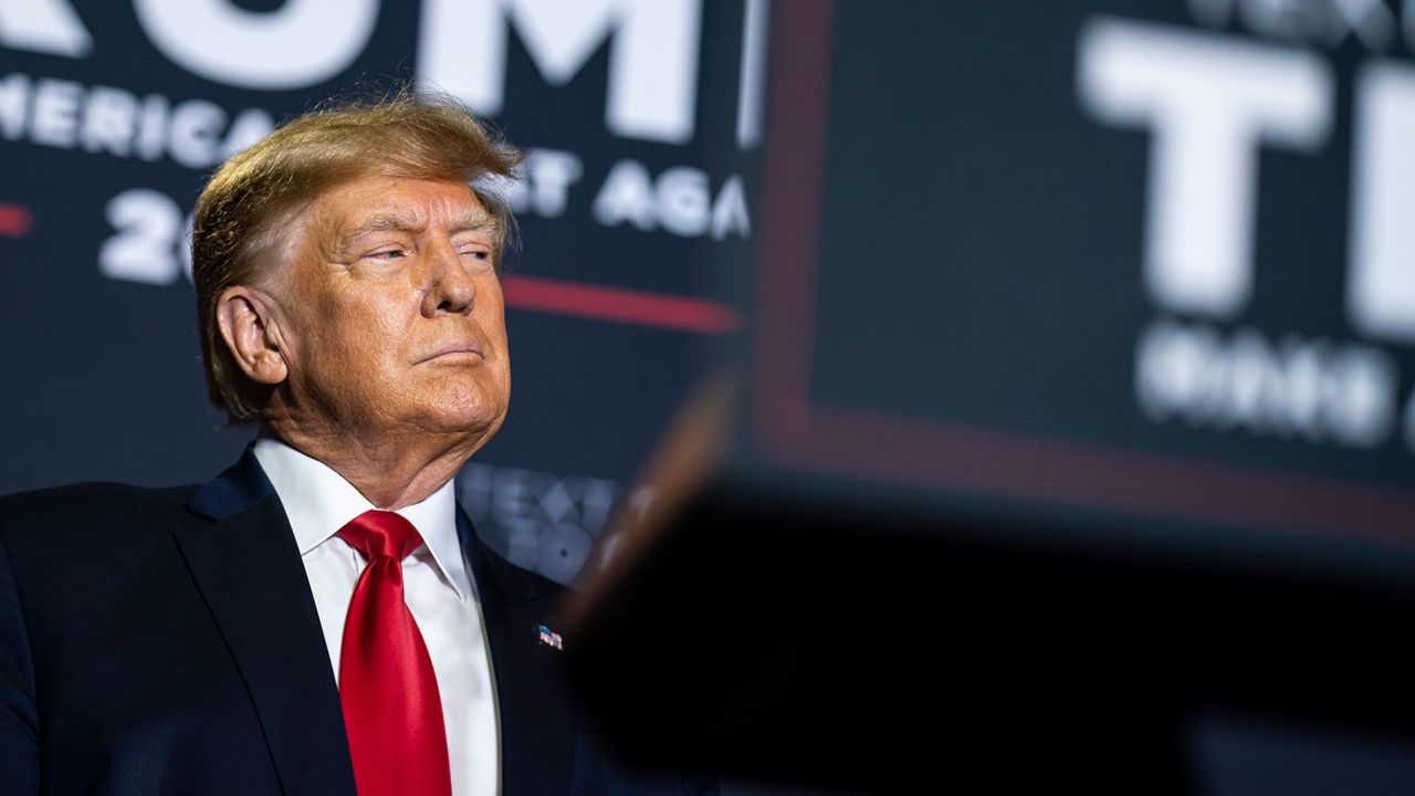 Former President Donald Trump speaks at a campaign event at the DoubleTree Manchester Downtown on Thursday, April 27, 2023, in Manchester, New Hampshire.