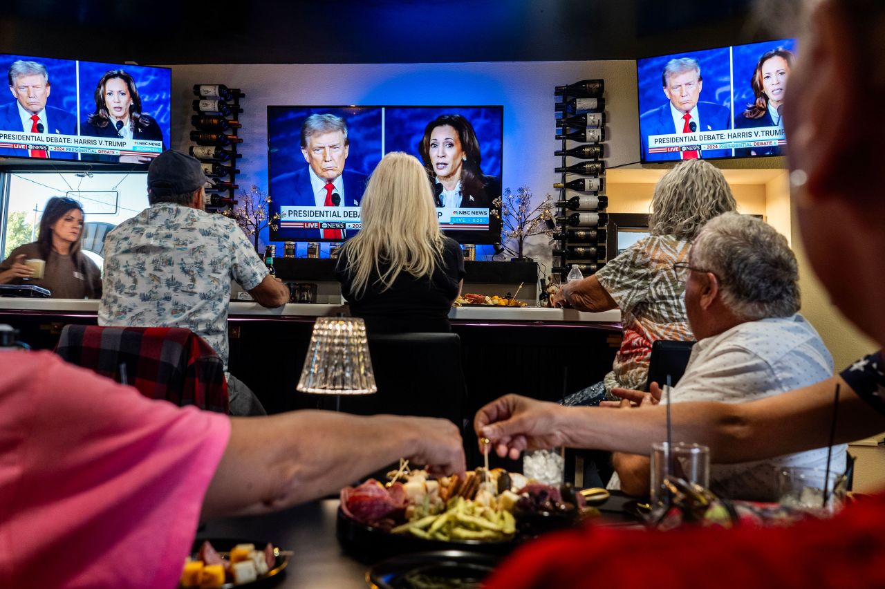 Republicans gather at a wine bar to watch the presidential debate in Winnemucca, Nevada, on Tuesday.