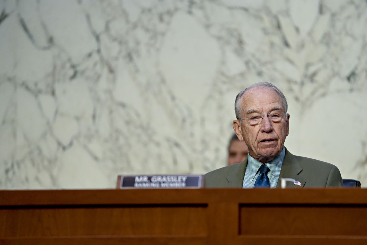 Senator Chuck Grassley speaks during a hearing with Twitter whistleblower Peiter Zatko in Washington, on Tuesday, Sept. 13.