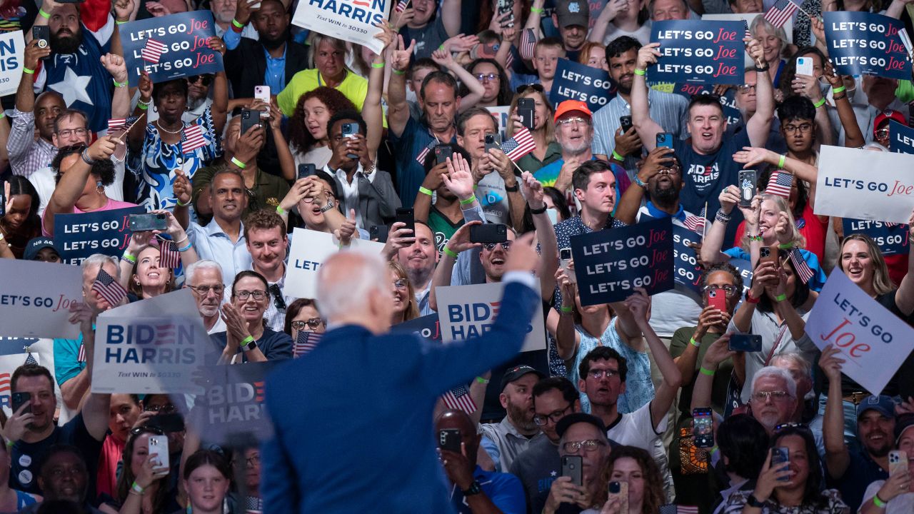 President Joe Biden waves to supporters at a campaign rally in Raleigh, North Carolina, on June 28. 