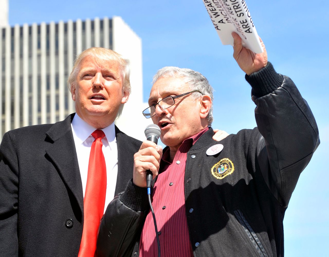 Donald Trump and Carl Paladino speak during a pro-gun rally in Albany, New York, in 2014.