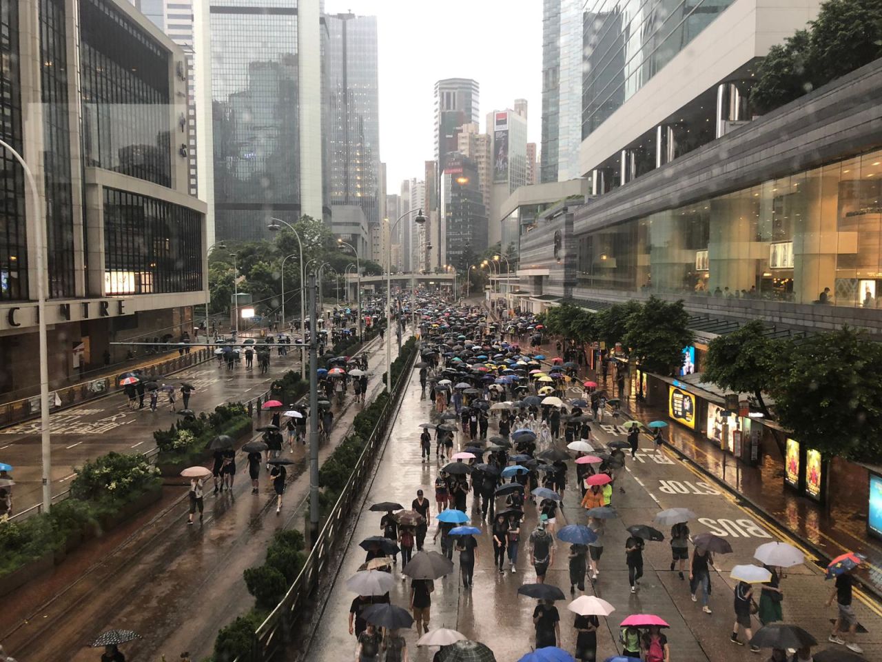 Some protesters are marching through Amdiralty, the city's financial center. 