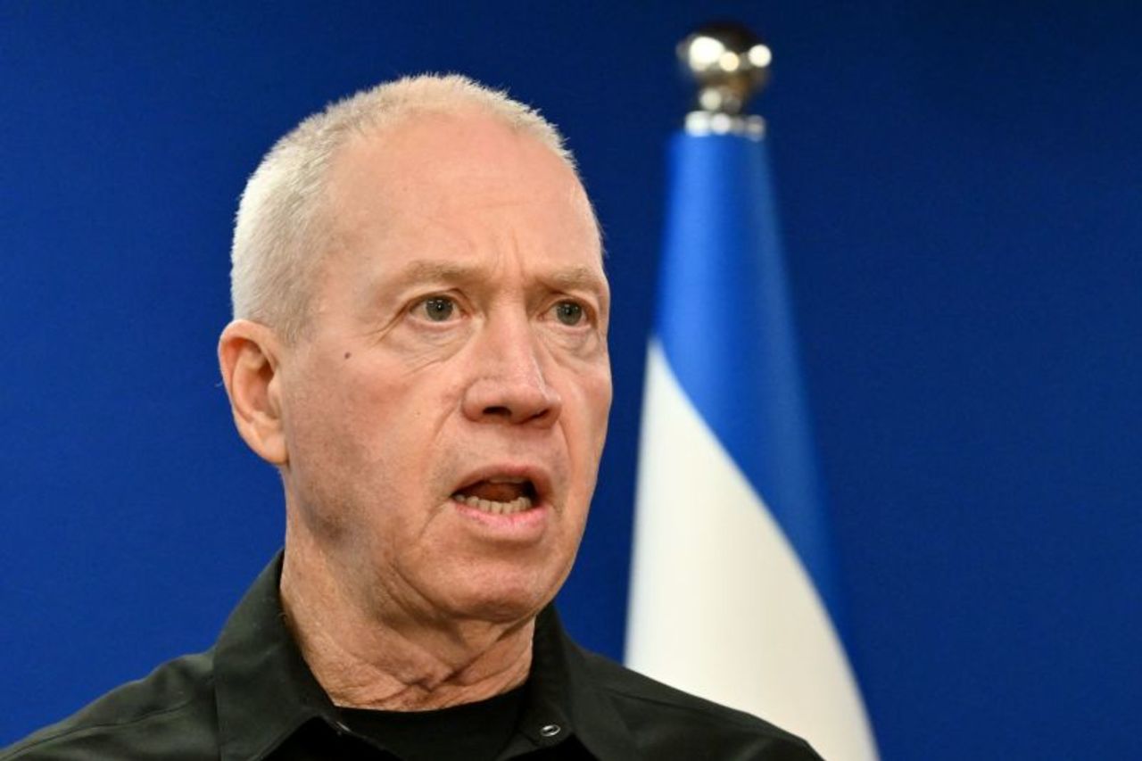 Yoav Gallant speaks during a press conference in Tel Aviv on December 18.