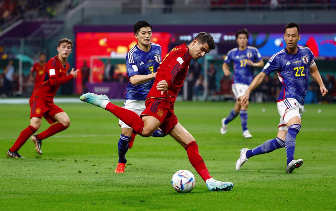 Spain's Álvaro Morata in action against Japan.