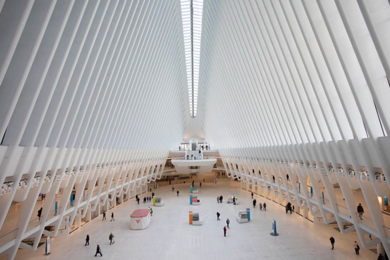 The Oculus at the World Trade Center's transportation hub is sparsely occupied, Monday, March 16 in New York. 