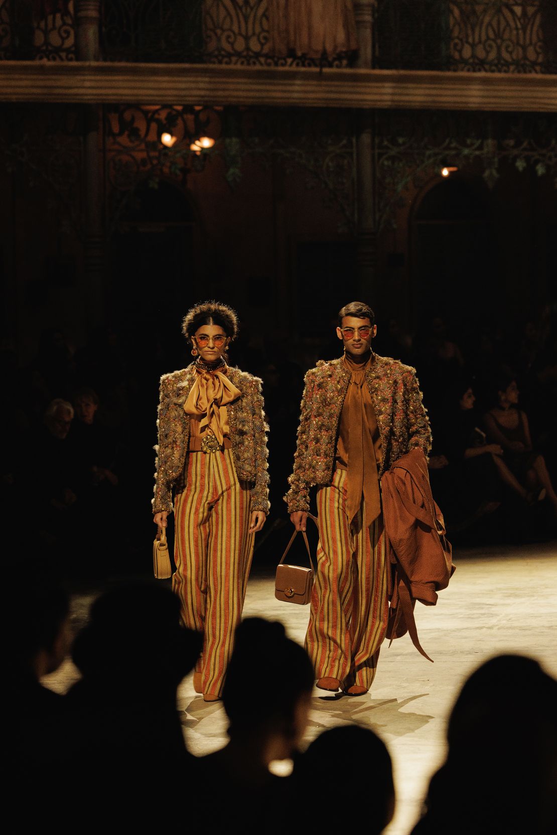 The show comprised "a medley of contrasts," according to the label, including colors, textures and showcasing exquisite technique and craftsmanship.