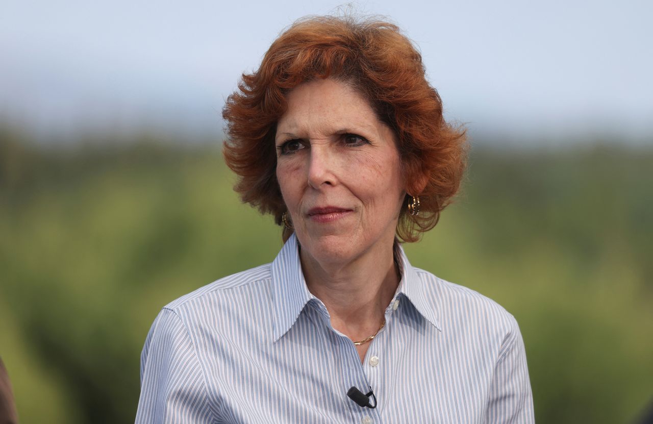 Loretta J. Mester, president and CEO of the Federal Reserve Bank of Cleveland, looks on at Teton National Park where financial leaders from around the world gathered for the Jackson Hole Economic Symposium outside Jackson, Wyoming, on August 26, 2022. 