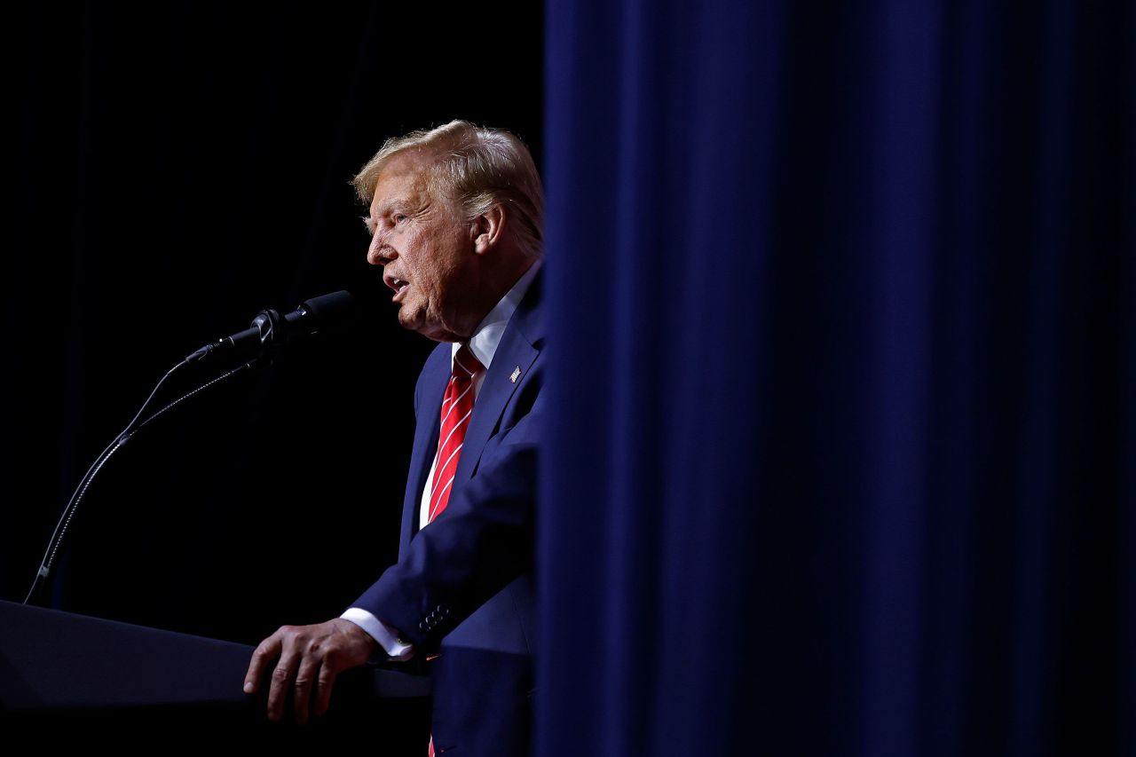 Former President Donald Trump speaks at a campaign rally in Rome, Georgia, on March 9. 