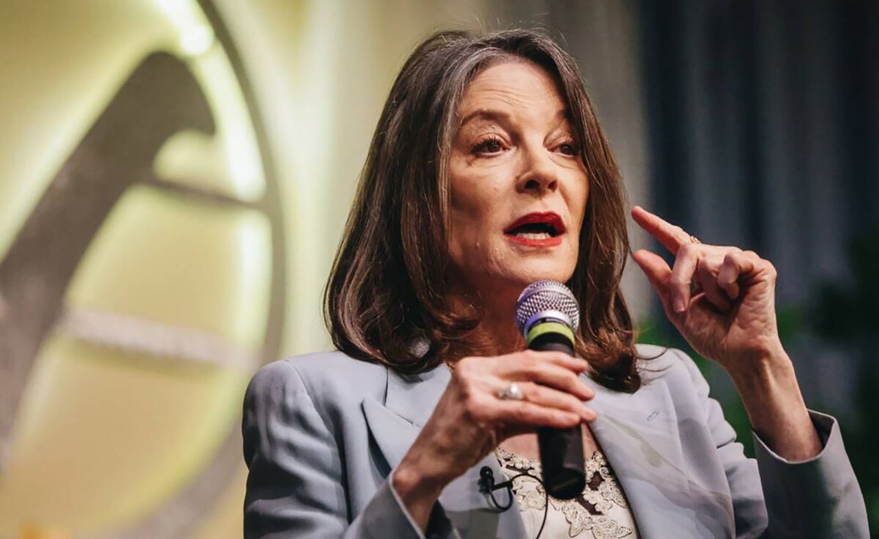 Marianne Williamson speaks during a campaign event in Las Vegas on February 4. 