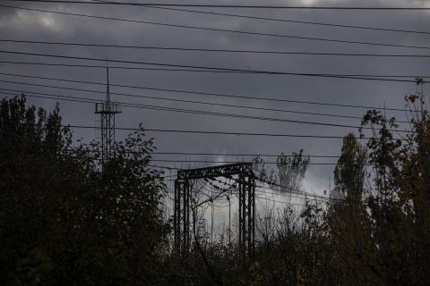 Smoke rises after a missile strike near a power plant in Zaporizhzhia, Ukraine, on October 31.