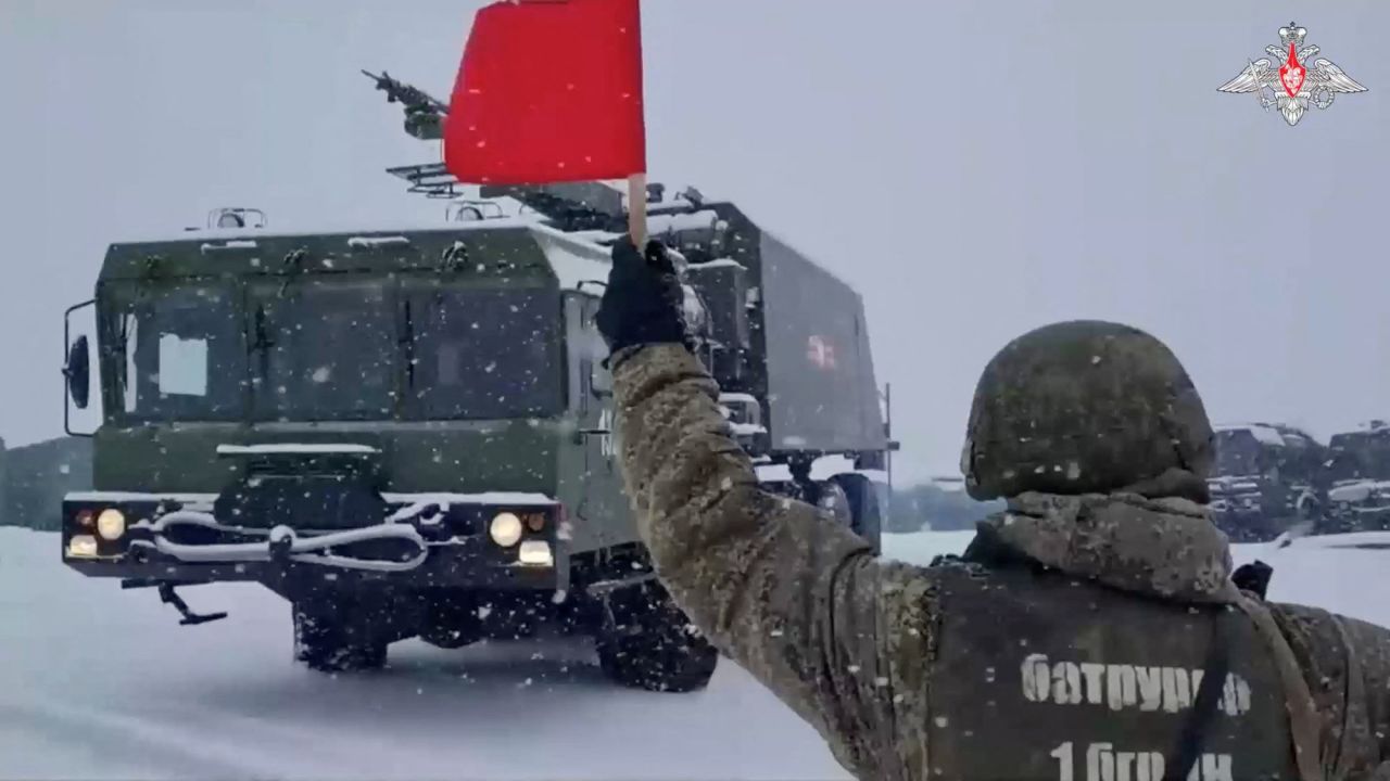 A military vehicle of the Bastion coastal missile system on duty on the?Kuril?island of Paramushir, Russia, in this still image taken from video released on December 5, 2022. 