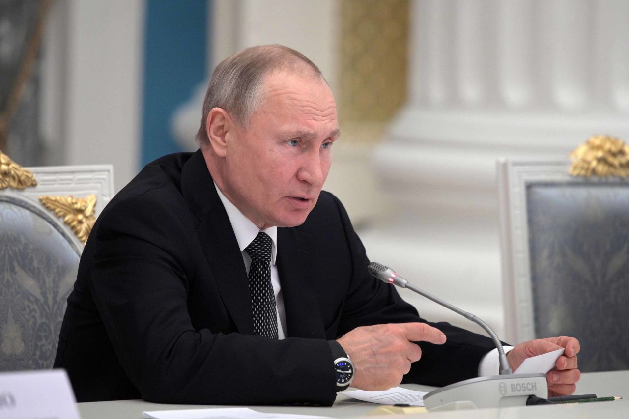 Russian President Vladimir Putin pictured at a meeting in Moscow on February 26.