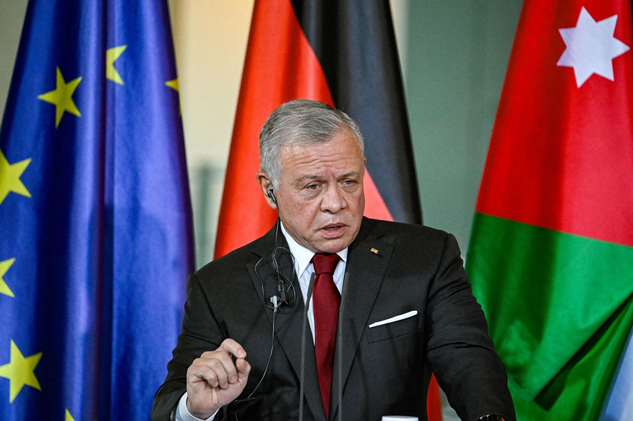 Jordan's King Abdullah II speaks at a press conference in Berlin, Germany, on October 17.