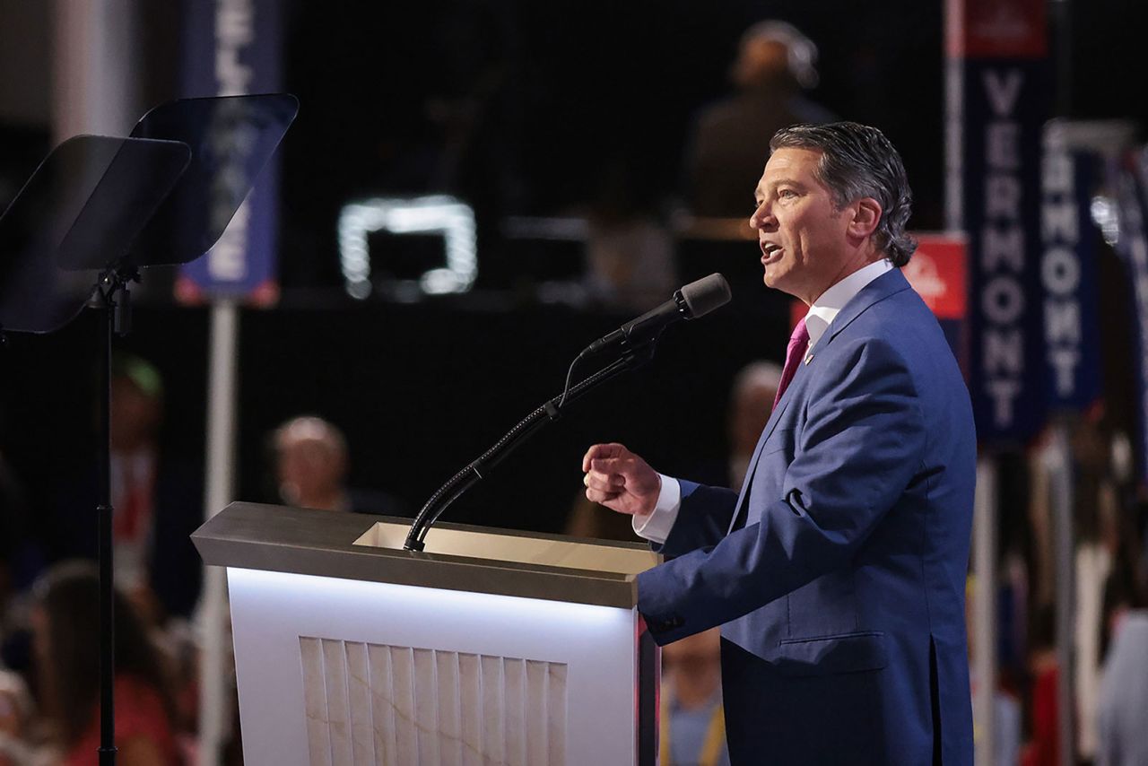 Rep. Ronny Jackson  speaks on stage on the third day of the Republican National Convention on Wednesday, July 17,  in Milwaukee.