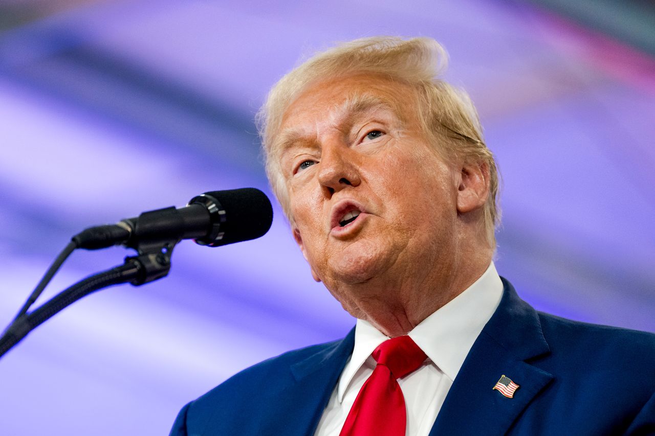 Former President Donald Trump speaks at a campaign event on August 20, in Howell, Michigan. 