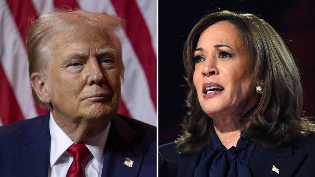 Mantan Presiden Donald Trump, kiri, dan Wakil Presiden Kamala Harris. 