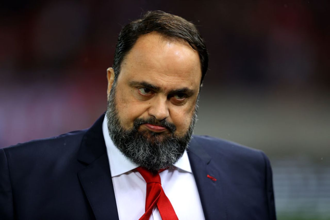 Evangelos Marinakis, Olympiacos and Nottingham Forest owner, at Karaiskakis Stadium on February 20 in Piraeus, Greece. 