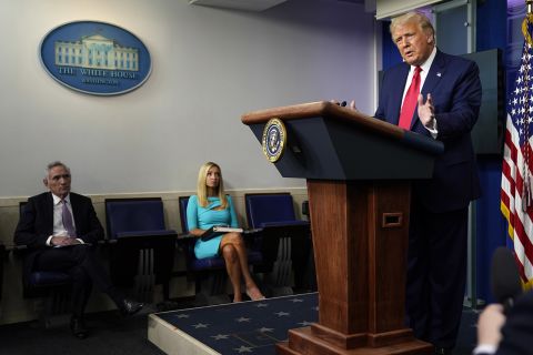 President Donald Trump speaks during a news conference at the White House on Wednesday in Washington.