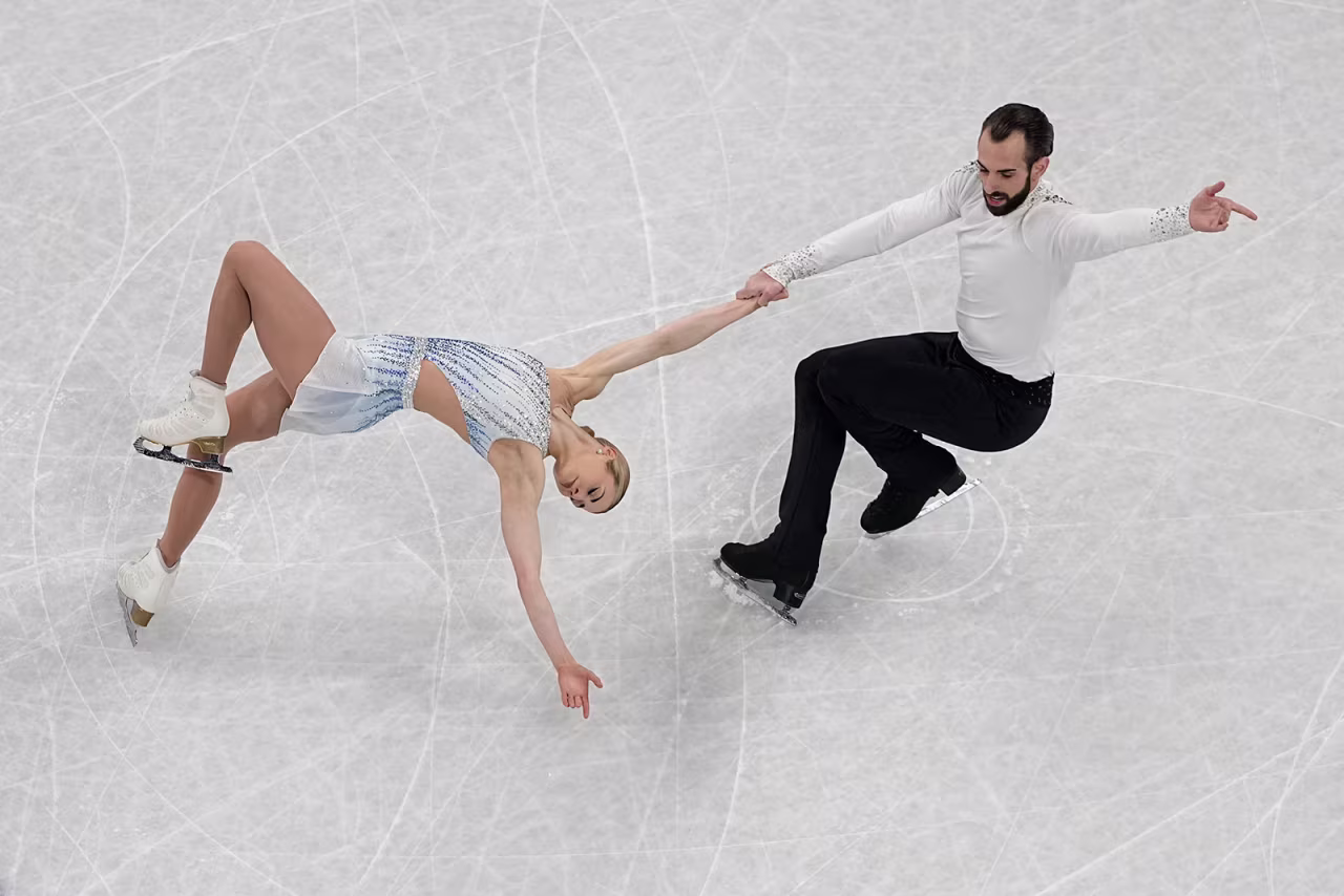 American figure skaters Ashley Cain-Gribble and Timothy Leduc compete in the pairs short program on February 18.