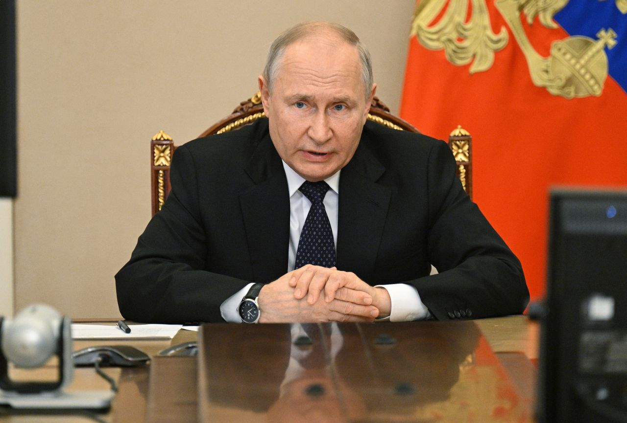Vladimir?Putin during a meeting in Moscow, Russia on Monday.