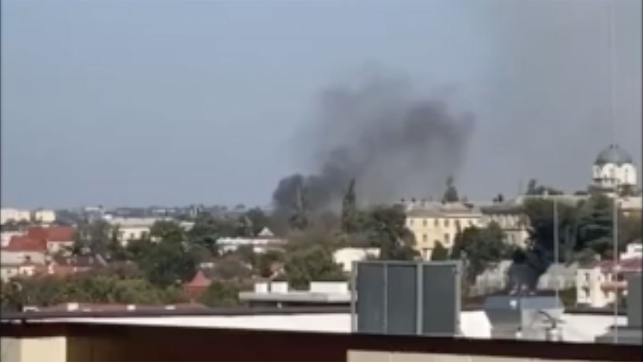 Smoke rises above Sevastopol after a reported attack on the Black Sea Fleet on September 22.