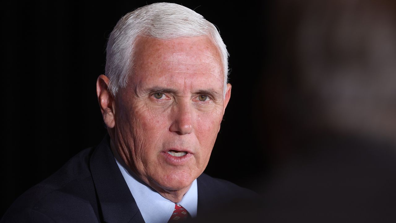 Former Vice President Mike Pence speaks at a law enforcement round table hosted by Republican candidate for Wisconsin governor Rebecca Kleefisch at the Ingleside Hotel on August 3, 2022, in Pewaukee, Wisconsin.