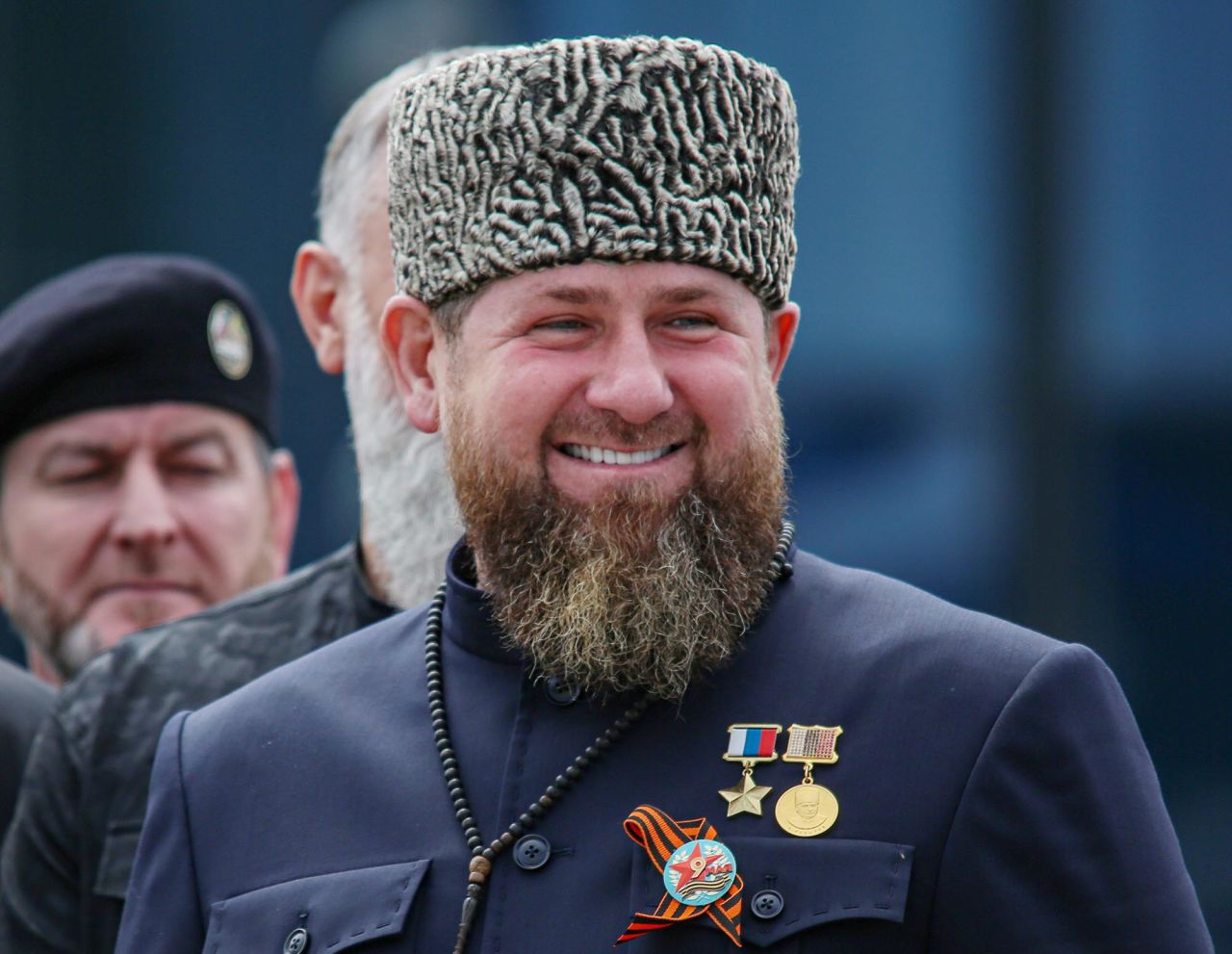Head of the Chechen Republic?Ramzan?Kadyrov?attends a military parade on Victory Day in the Chechen capital Grozny, on May 9, 2022. 