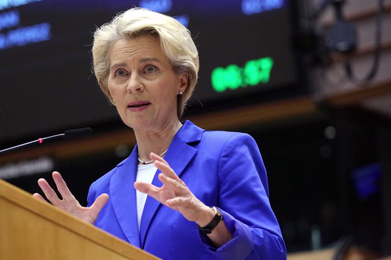 European Commission President Ursula von der Leyen speaks at the European Parliament in Brussels, Belgium, on November 9. 