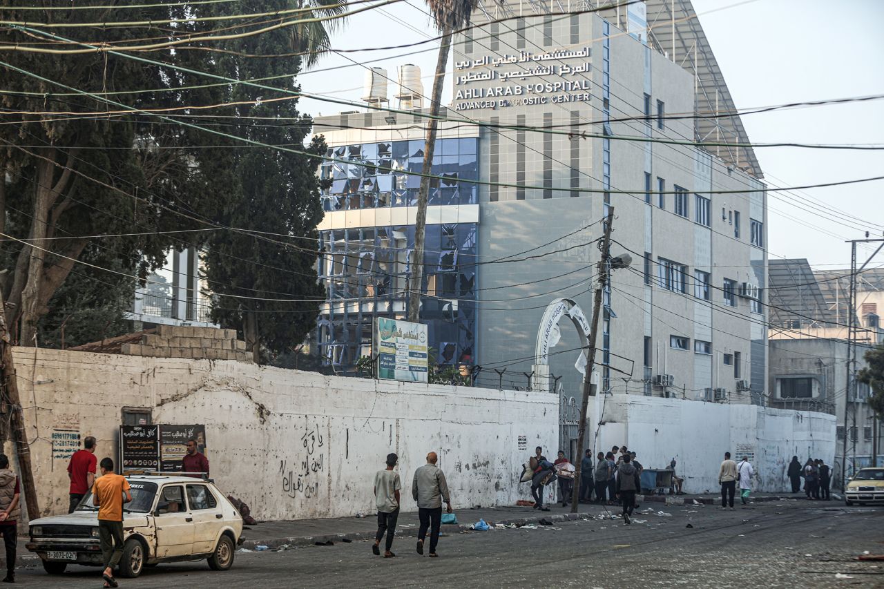 A view of damage after Al-Ahli Baptist Hospital was hit in Gaza City, Gaza, on October 18.