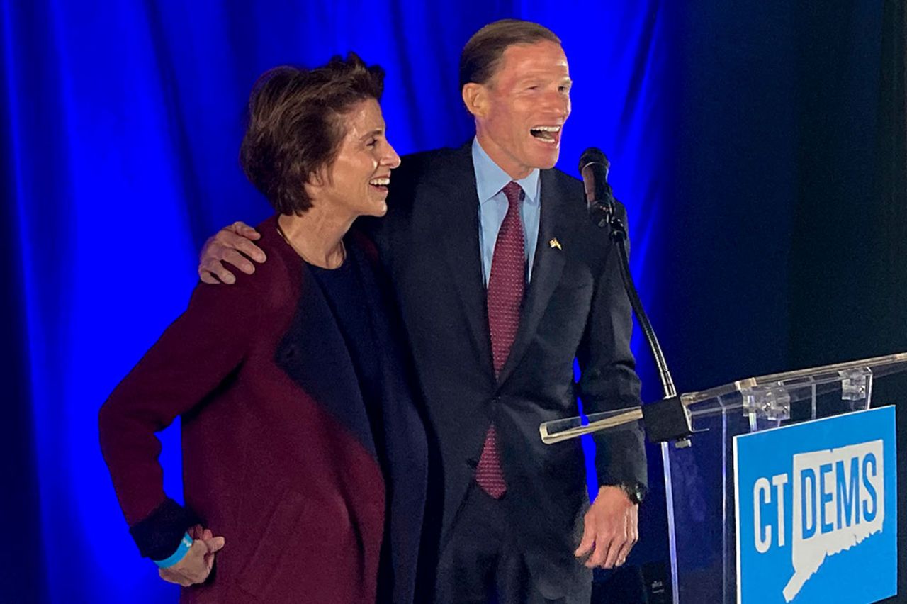 Blumenthal and his wife, Cynthia, celebrate his re-election, Tuesday, November 8, in Hartford, Connecticut. 