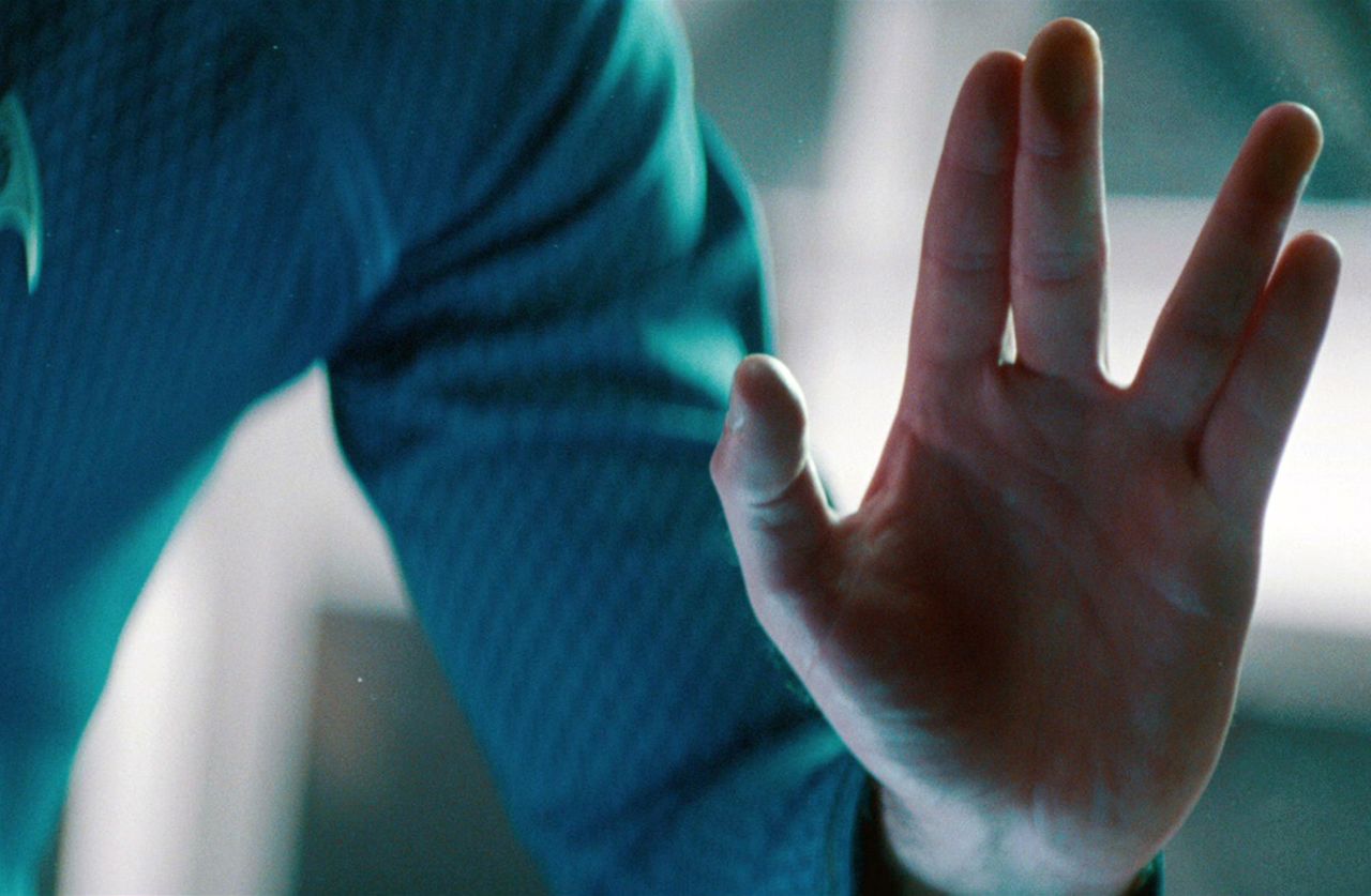 Zachary Quinto as Commander Spock makes the Vulcan salute in the 2013 movie "Star Trek: Into Darkness."?