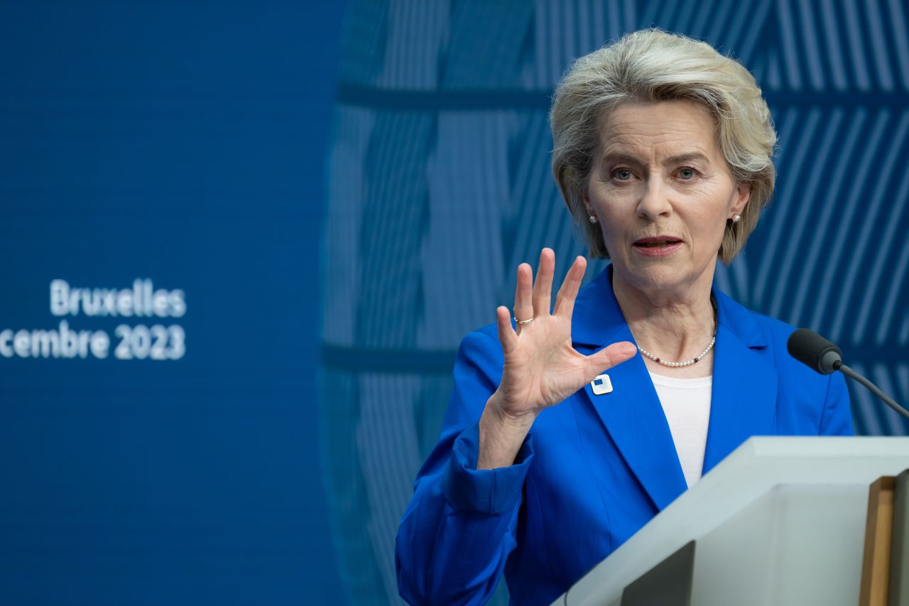 European Commission President Ursula von der Leyen addresses the press conference after the European Council Summit in Brussels, Belgium, on December 15.