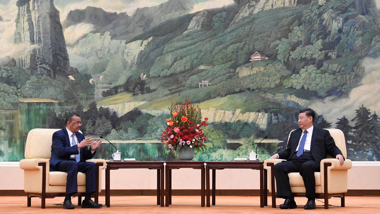 World Health Organization director general Tedros Adhanom Ghebreyesus meets with Chinese President Xi Jinping in Beijing.