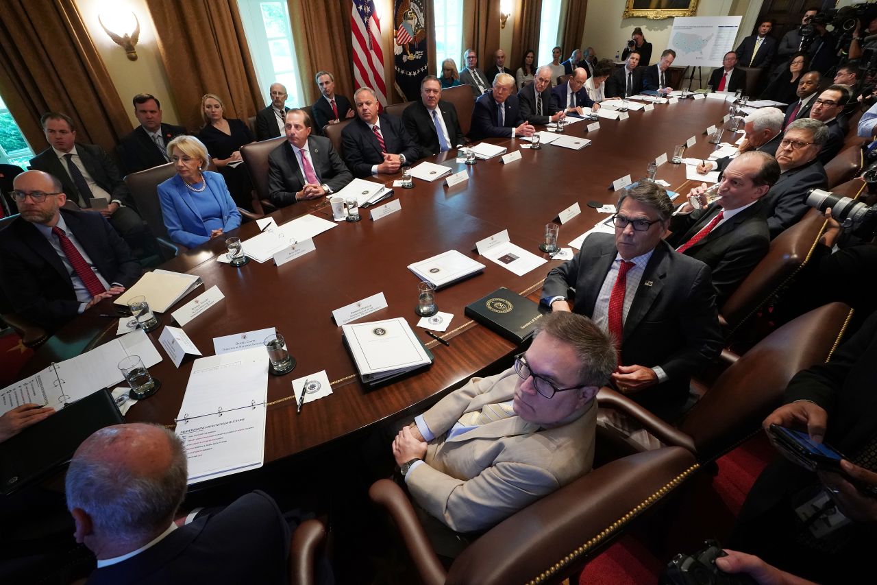 Trump listens to a presentation during a cabinet meeting at the White House on July 16, 2019