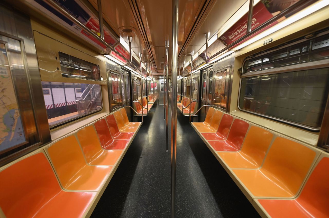 An empty subway car is seen on March 23, in New York City.