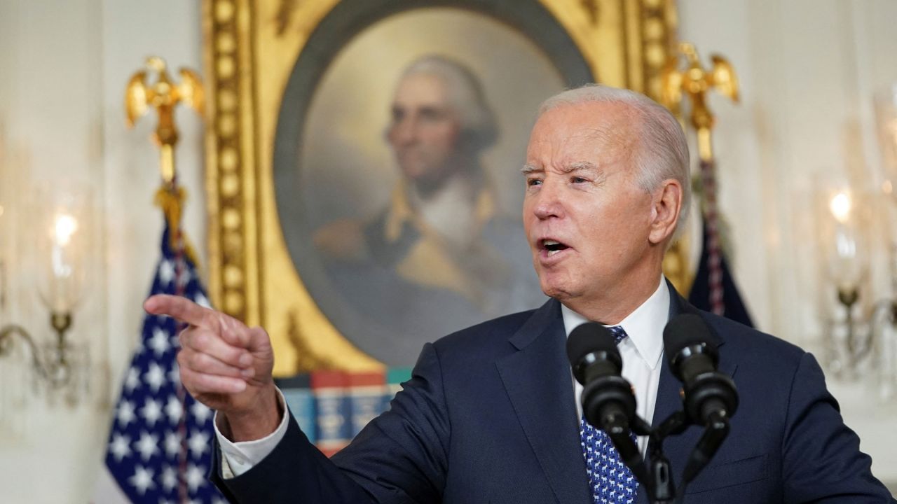 President Joe Biden delivers remarks at the White House.