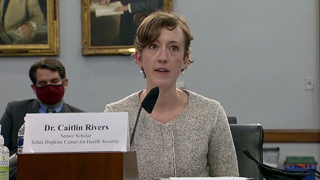 Dr. Caitlin Rivers speaks at the House Appropriations Subcommittee hearing on the United States' coronavirus response on Wednesday, May 6.