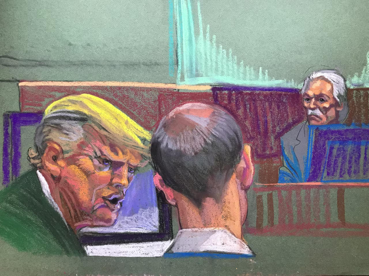 Trump speaks to Bove as Pecker takes the stand.