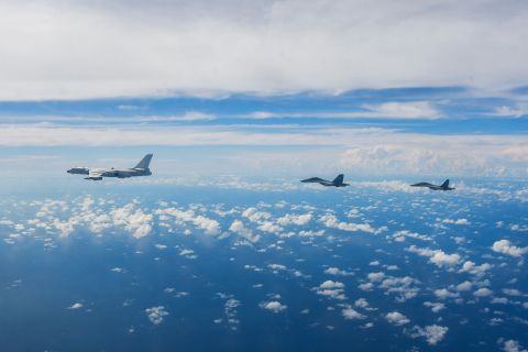 Aircraft of the Eastern Theater Command of the People's Liberation Army conduct a joint combat training exercises around the Taiwan Island on August 7.