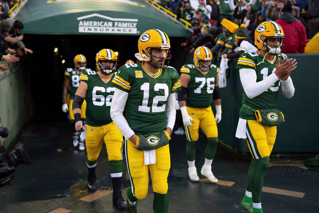 The Green Bay Packers walk out of the tunnel before their game against the Seattle Seahawks on Sunday.