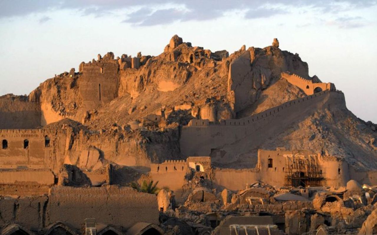 The mud brick citadel of the ancient silk road city of Bam, one of the wonders of Iran's heritage. The historic 2,000-year-old citadel was almost completely destroyed in a 2003 earthquake that killed 26,000.