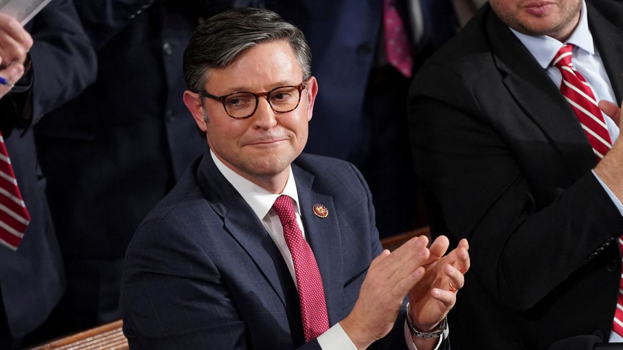 Rep. Mike Johnson reacts to former Speaker nominee and current House Majority Leader Steve Scalise voting for Johnson on Wednesday at the US Capitol in Washington, DC.