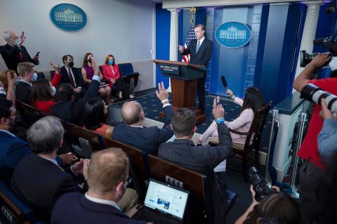 National security adviser Jake Sullivan speaks during a press briefing at the White House on August 23.