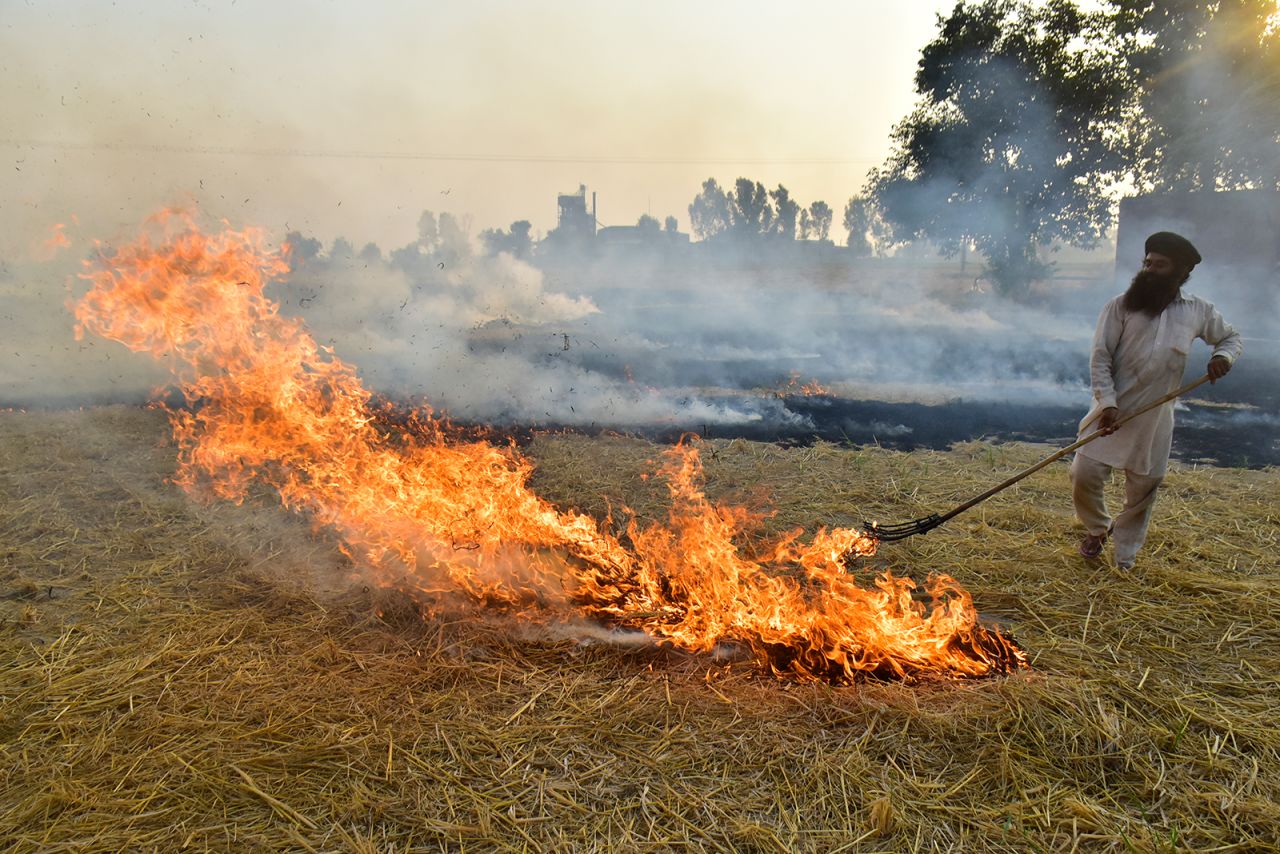  A farmer burns straw stubble in a field near Jandiala Guru in Amritsar, India, on October 16.