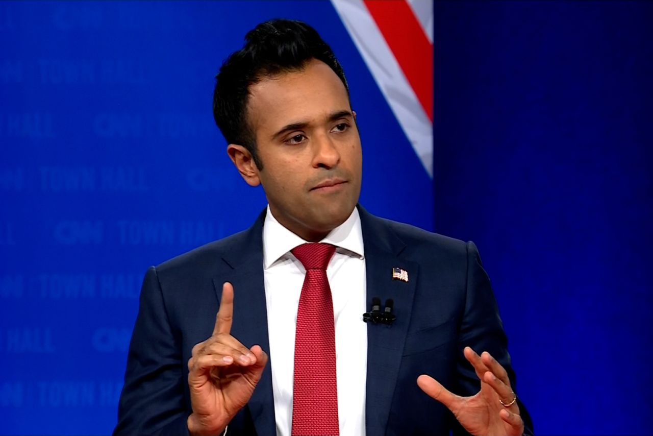 Ramaswamy speaks during a CNN Republican Town Hall in Des Moines, Iowa, on Wednesday.