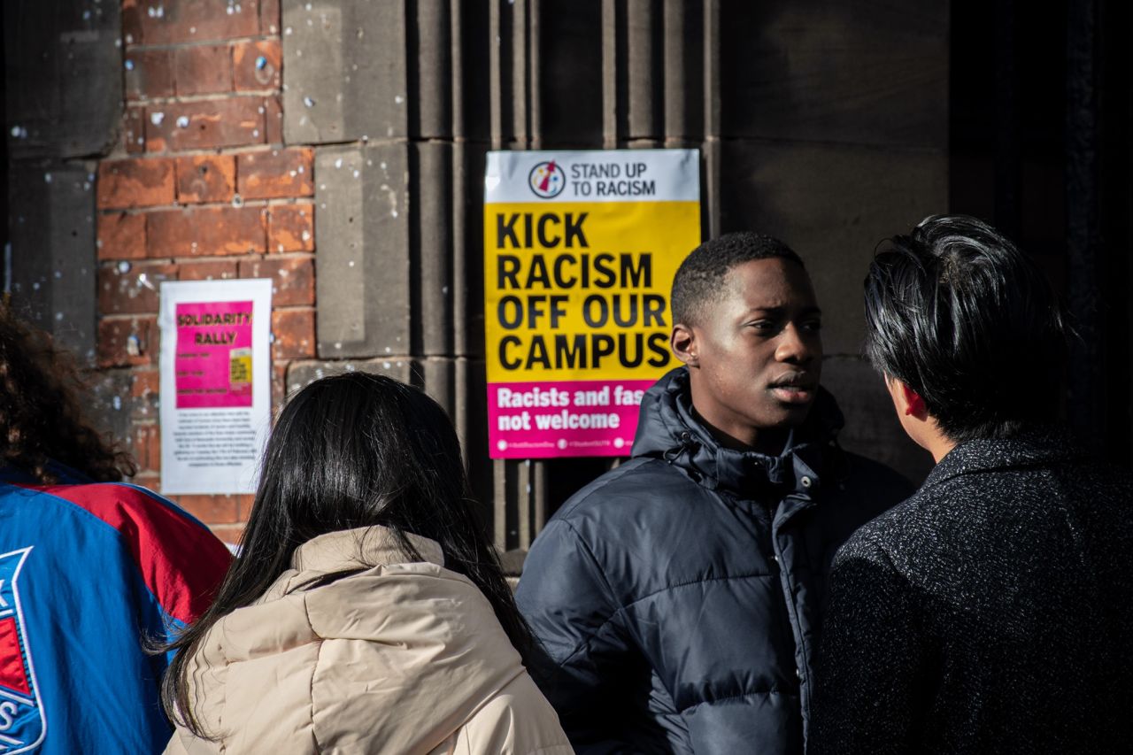 Students at the 'Stand Up To Racism' rally at Newcastle University on Tuesday.