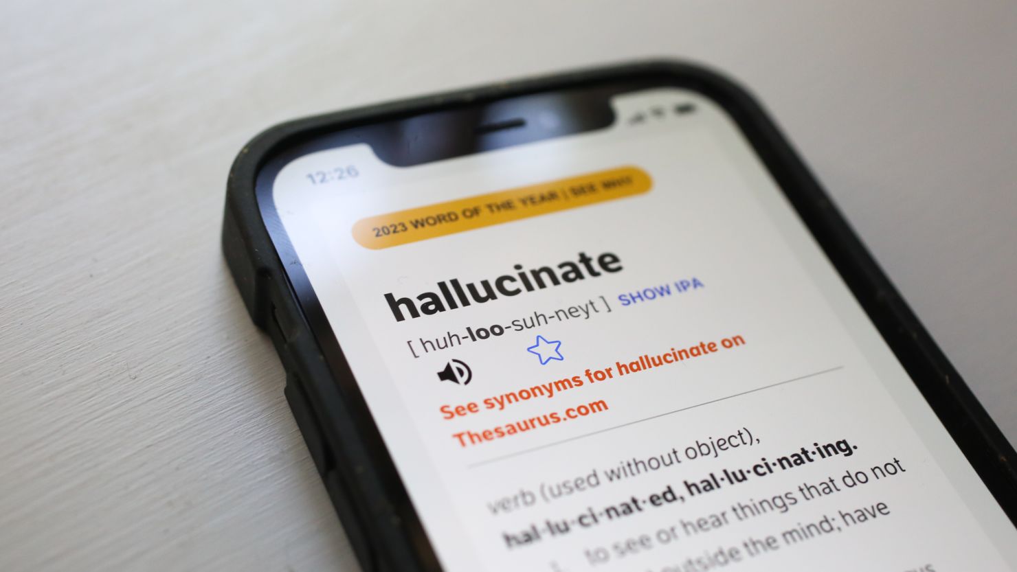 Dictionary.com's word of the year is "hallucinate," referring to the tendency of artificial intelligence tools to spew misinformation.
