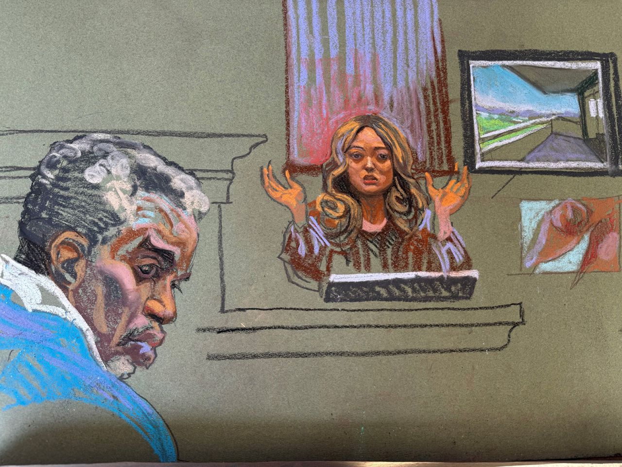 Bryana Bongolan, a friend of Cassie Ventura, testifies as Combs looks on, on Wednesday.