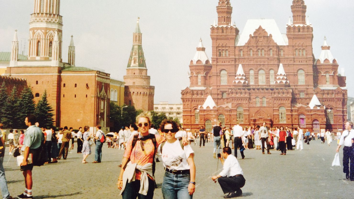 Marie-Claire, from France, pictured left, and Elaine Comerford, from the US, pictured right, crossed paths traveling in 1991.